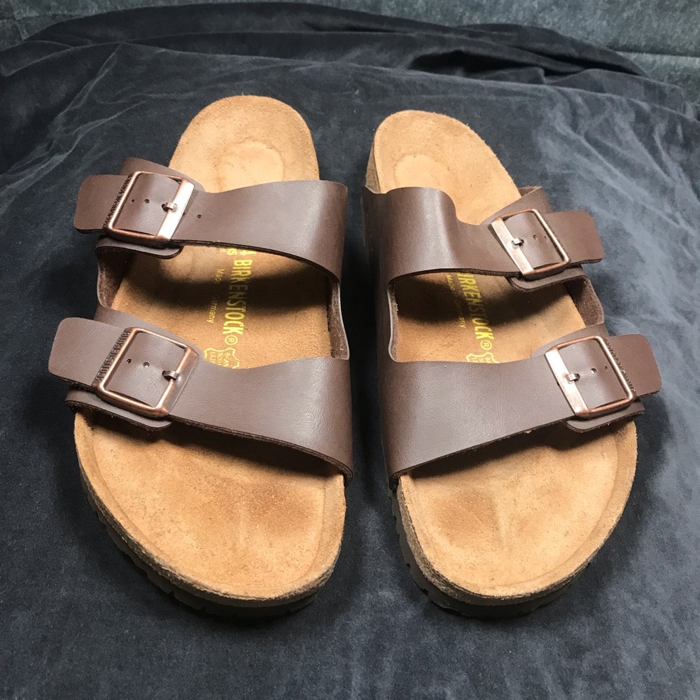 Birkenstock Arizona Brown Double-Strap Sandals M 11 EU 44 Outlined Footprint - Picture 2 of 16